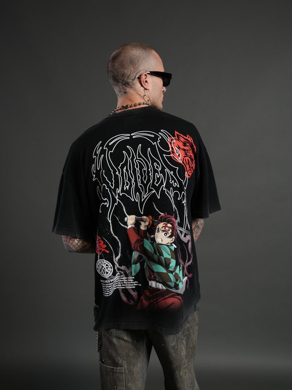 Darc Sport Black Anime Back-Print Short Sleeve Tee with Red and Green Accents